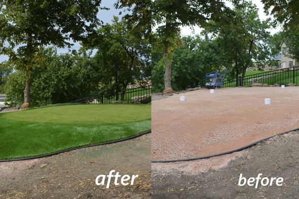 Backyard putting green before and after