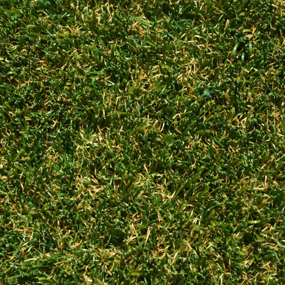 Close up image of artificial grass that is green with some brown strands. Close up image of artificial grass that is green with some brown strands.