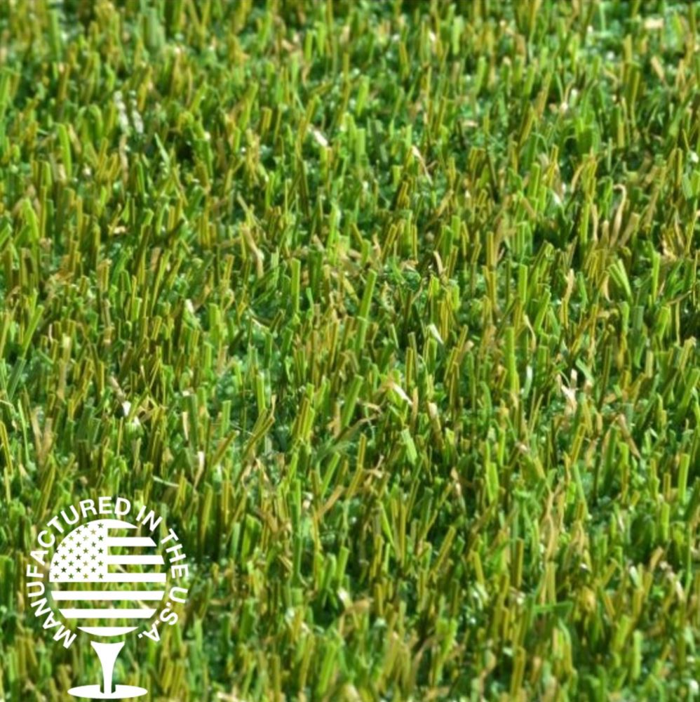 Artificial grass close-up showing realistic multi-green blades and textured thatch, engineered for durability, natural appearance, and low-maintenance lawn applications.