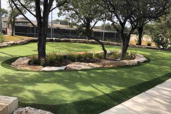 Residential backyard putting green grass